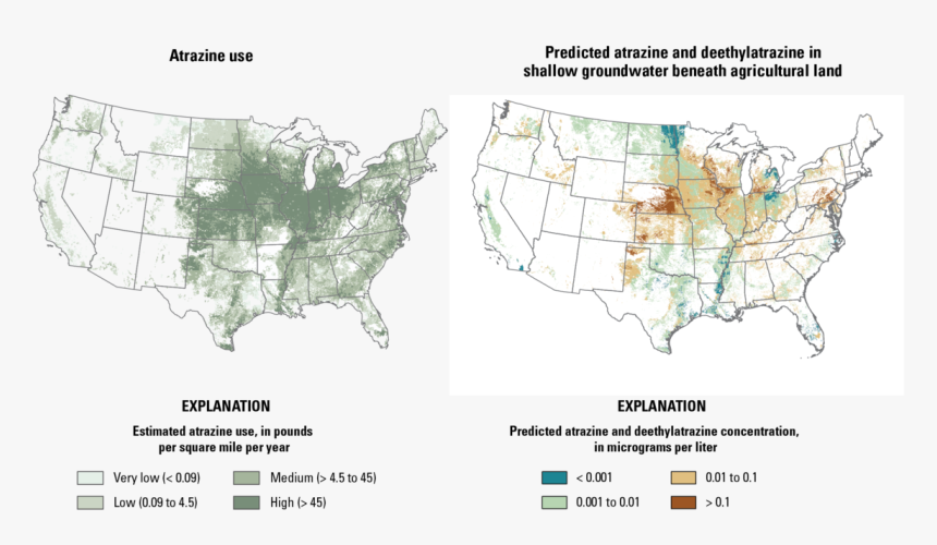 National Maps Of Atrazine Use And Predicted Concentrations - Atrazine In Groundwater Map, HD Png Download, Free Download