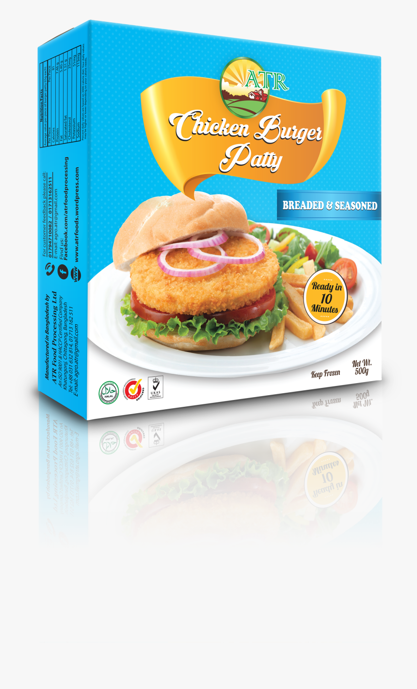Chicken Burger Patty 3d Box With Reflect - Bun, HD Png Download, Free Download