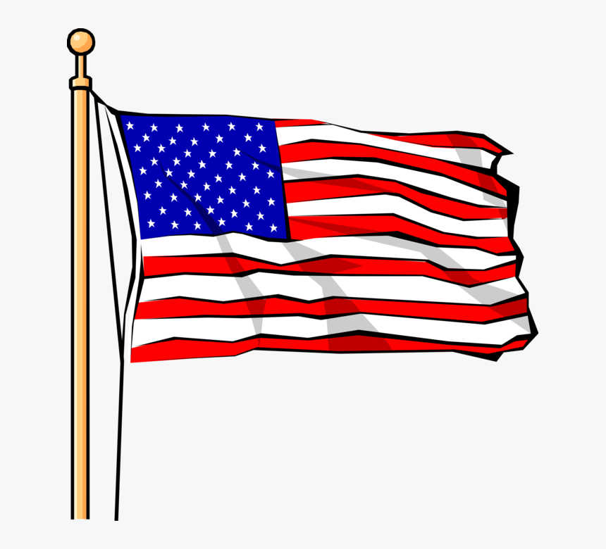 Vector Illustration Of United States Of America Stars - American Flag With Pole Painting, HD Png Download, Free Download
