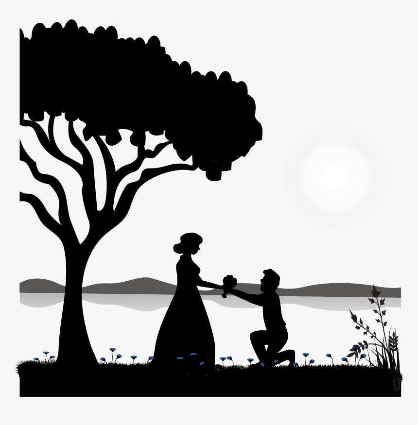 Cat Silhouette Illustration - Love Proposal Background, HD Png Download, Free Download