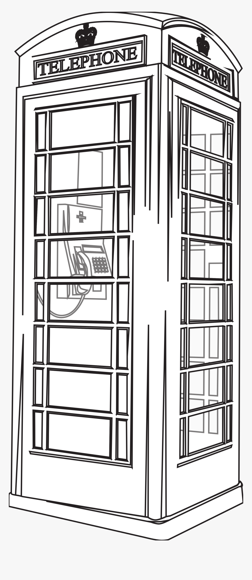 Black And White London Phone Booth Draw London - Draw A Telephone Booth, HD Png Download, Free Download