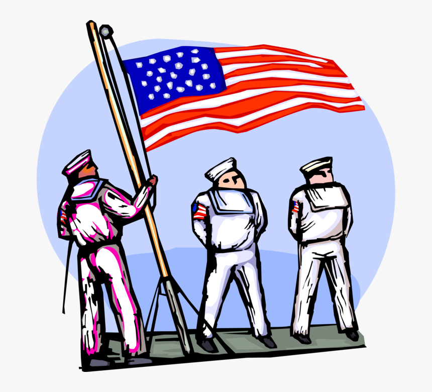 Vector Illustration Of American Naval Sailors Raise - Cartoon, HD Png Download, Free Download