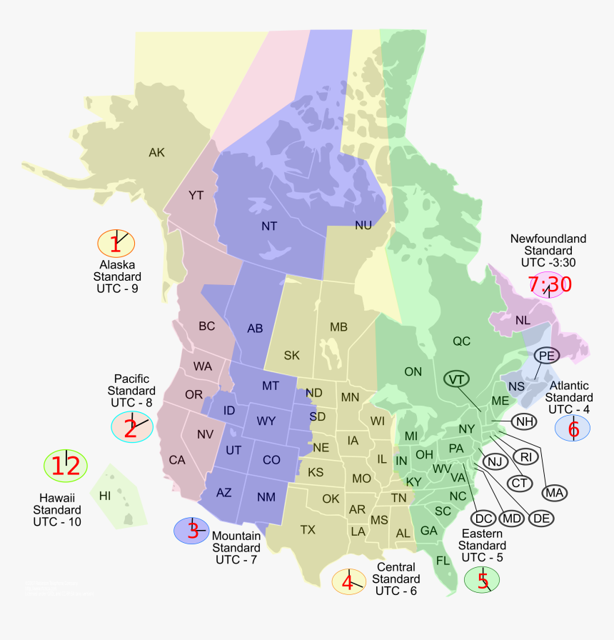 Time Zone Map Usa And Canada, HD Png Download, Free Download