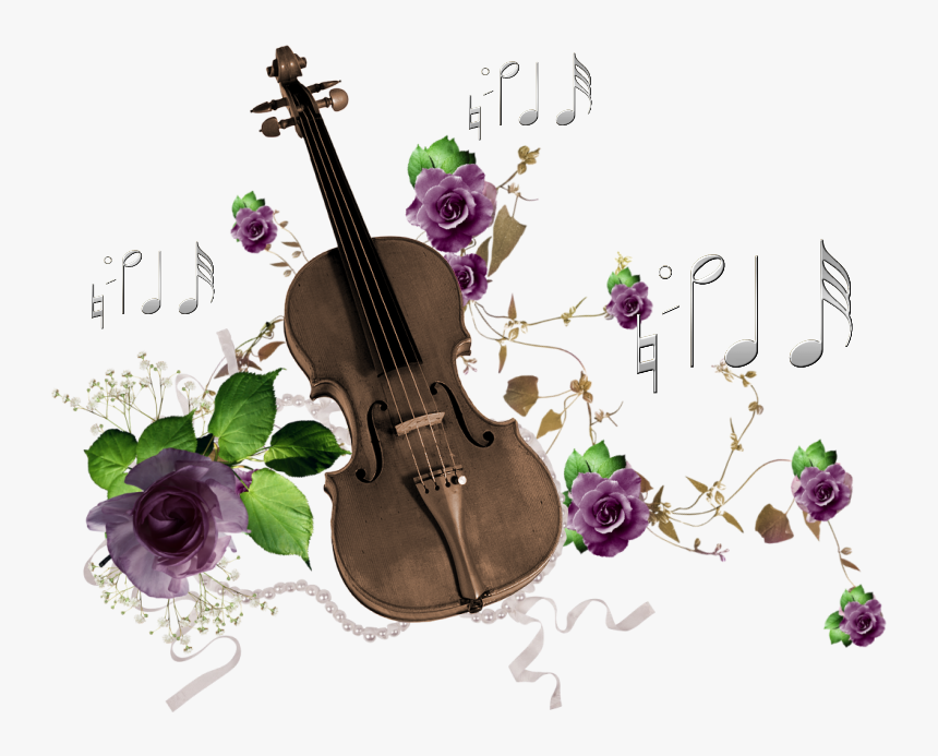 Guitar Roses Painted Purple Musical Note Instrument - Transparent Background Violin Png, Png Download, Free Download
