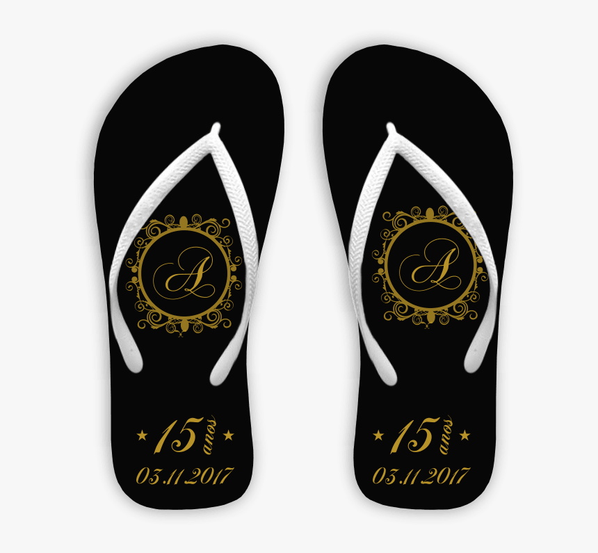 Chinelo 15 Anos Preto Com Monograma - Flip-flops, HD Png Download, Free Download