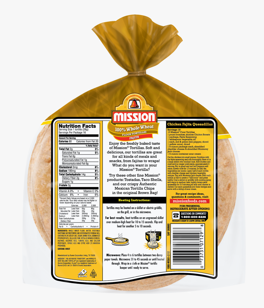 Mission Whole Wheat Tortilla Ingredients, HD Png Download, Free Download