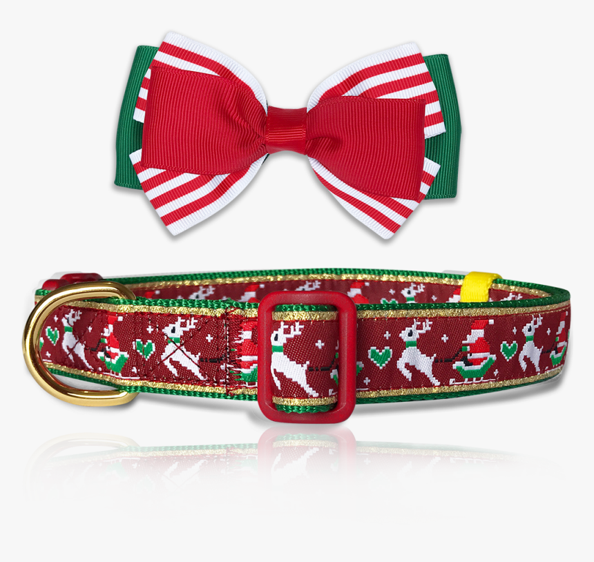 Reindeer & Santa Sled Holiday Dog Collar With Bowtie - Motif, HD Png Download, Free Download