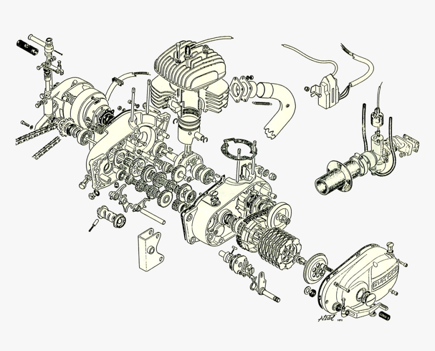 Bultaco Engine Exploded View-transparent - Engine Exploded View, HD Png Download, Free Download