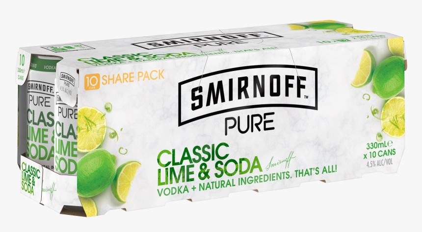 Smirnoff Pure Lime And Soda 10 Pack Cans 10 Pack - Smirnoff Pure Vodka Lime Soda, HD Png Download, Free Download