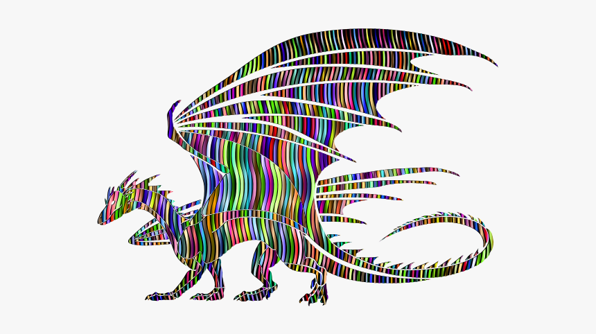 Wavy Prismatic Pattern Dragon Silhouette - Black And White Dragon Clipart, HD Png Download, Free Download