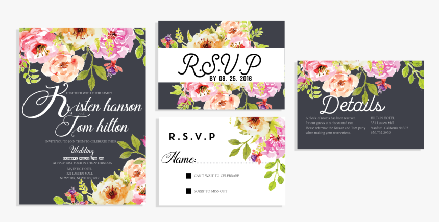 Elegant Floral Invitation Set Wedding Invitation Card - Elegant Flower Wedding Invitation, HD Png Download, Free Download