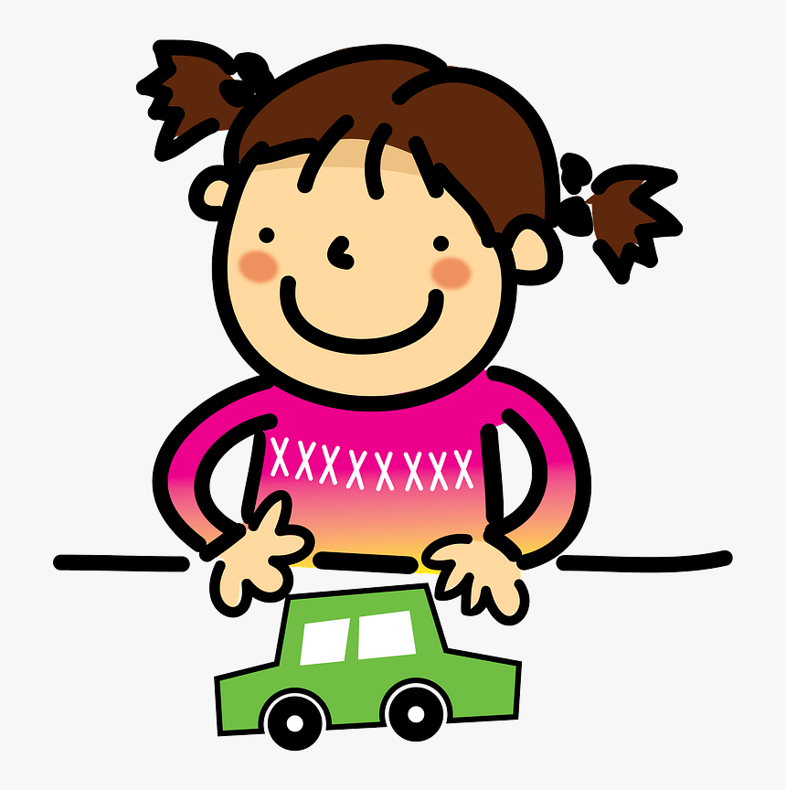 Girl Plays With A Toy Car Clipart - Girl Playing Car Clipart, HD Png Download, Free Download
