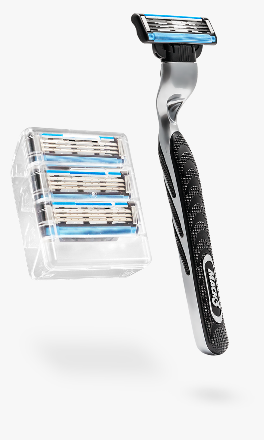 4 Mach3 Razor Blade Cartridges Handle Included - Brush, HD Png Download, Free Download