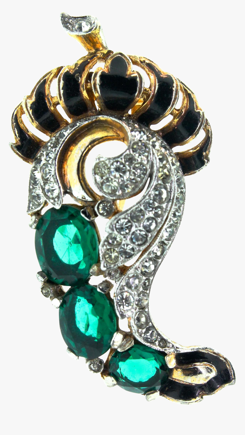 1940s Trifari Cornucopia Enamel Emerald Rhinestone - Diamond, HD Png Download, Free Download