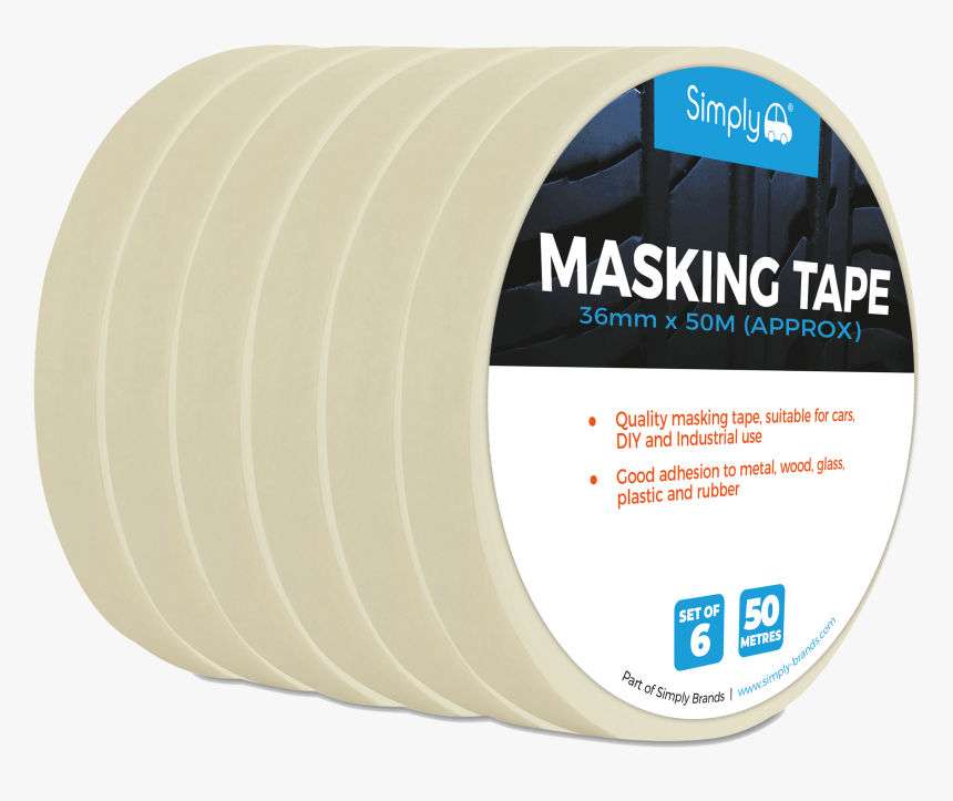 Masking Tape Pk 6 Rolls Of 36mm X 50m - Box-sealing Tape, HD Png Download, Free Download