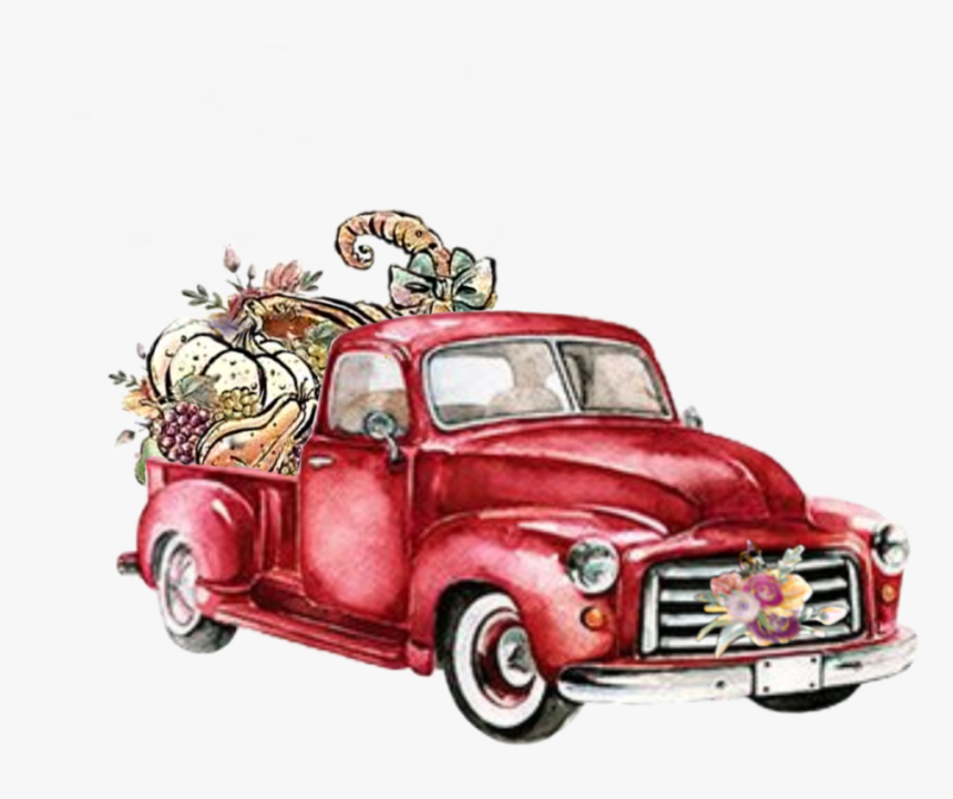 #watercolor #truck #thanksgiving #harvest #cornucopia - Christmas Truck Png Free, Transparent Png, Free Download