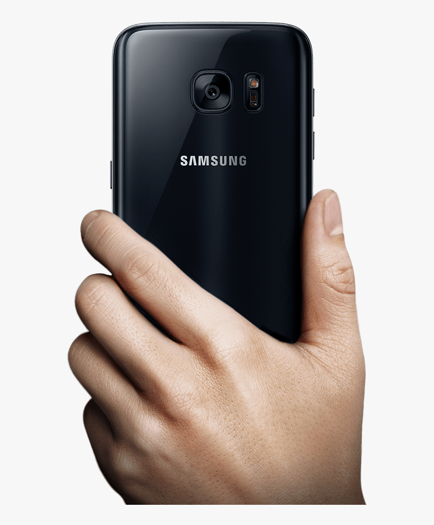 A Man Hand Holding Up Galaxy S7 To Mans - Hand Holding Phone Back Png, Transparent Png, Free Download