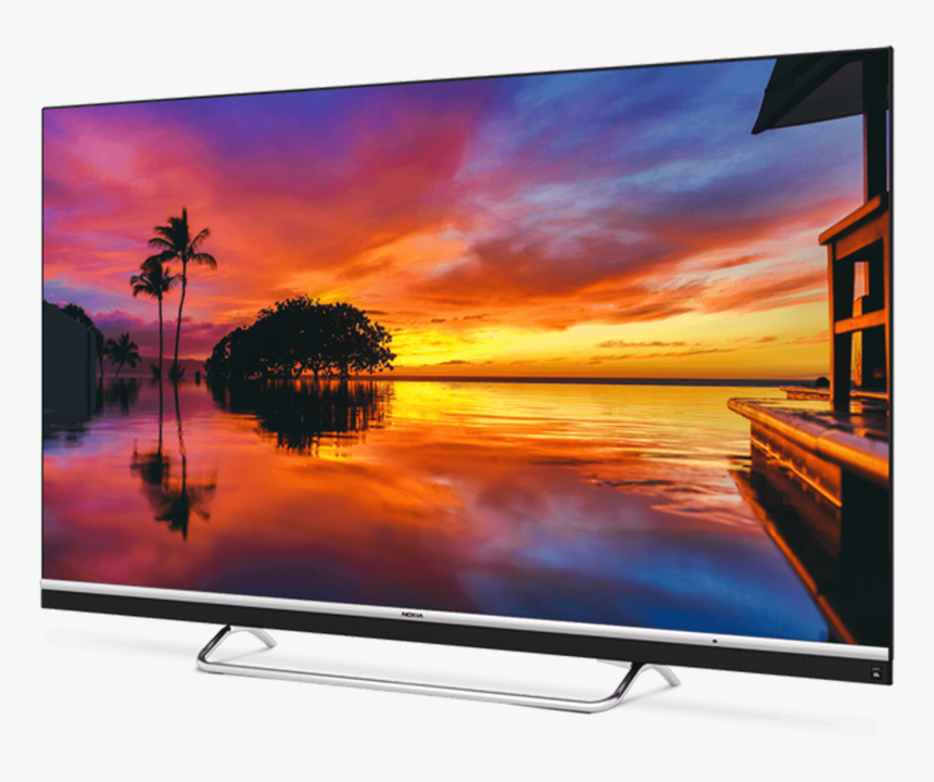 A Nokia Smart Tv Displaying A Picturesque Sunset With - Nokia 55 Inch Tv, HD Png Download, Free Download