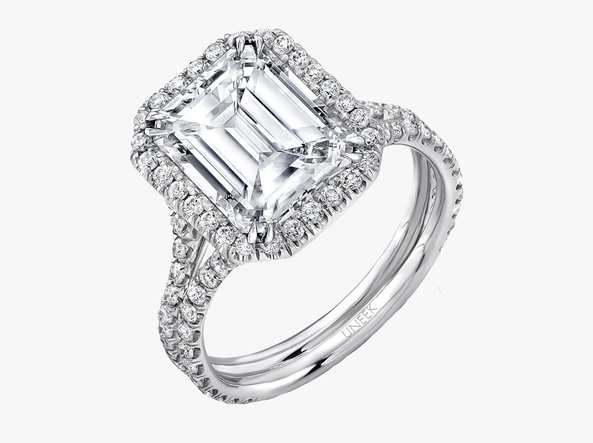 Uneek 5 Carat Emerald Cut Diamond Halo Engagement Ring - Engagement Ring 5 Carat Pave, HD Png Download, Free Download