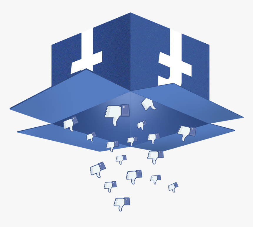 Thumbs Down Icons Fall From An Open Box Labeled With - Box With Logo Facebook, HD Png Download, Free Download