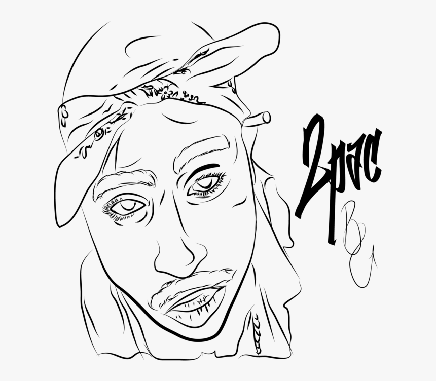 Tupac Drawing At Getdrawings - Tupac Drawing Black And White Outline, HD Png Download, Free Download