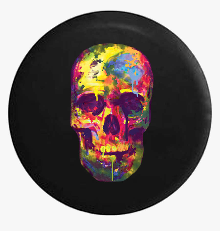 Watercolors Neon Dripping Paint Skull Jeep Camper Spare - Painted Skull, HD Png Download, Free Download