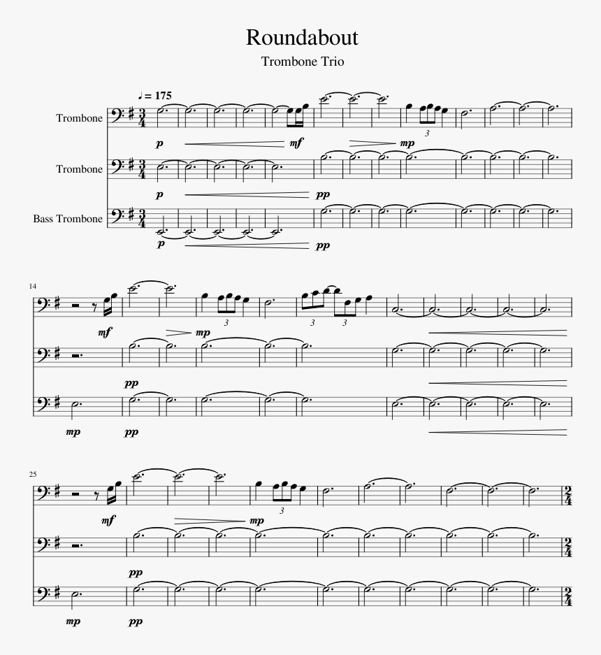 4k Follower Special Trombone Trio Sheet Music For Trombone - Roundabout Trombone, HD Png Download, Free Download