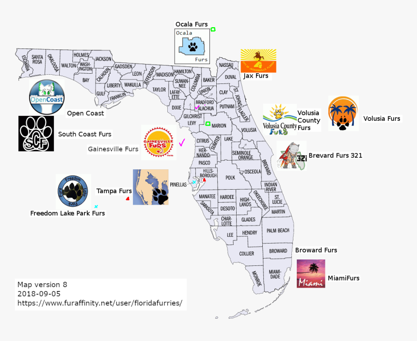 Florida Furry Map Version - Florida's Named Coasts, HD Png Download, Free Download