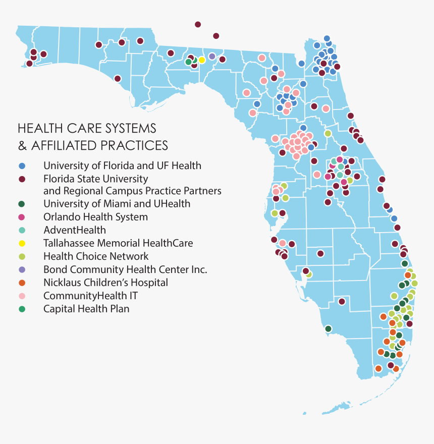 Oneflorida Partner Map - Map Of Advent Hospitals In Florida, HD Png Download, Free Download