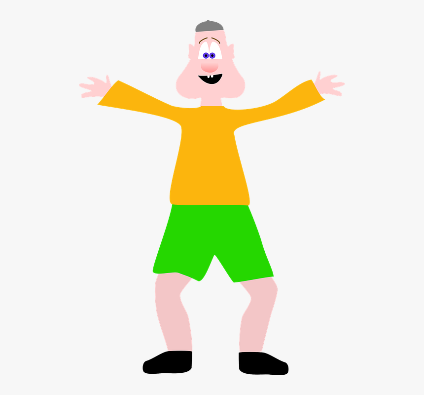 Happy, Man, Arms, Open, Smile, Yellow, Green, Shirt - Kid Clipart, HD Png Download, Free Download