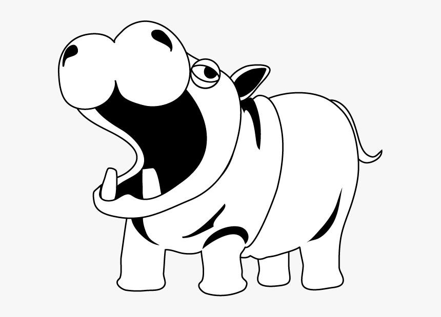 Hippopotamus Clipart Hipp - Cartoon Picture Hippo Black And White, HD Png Download, Free Download