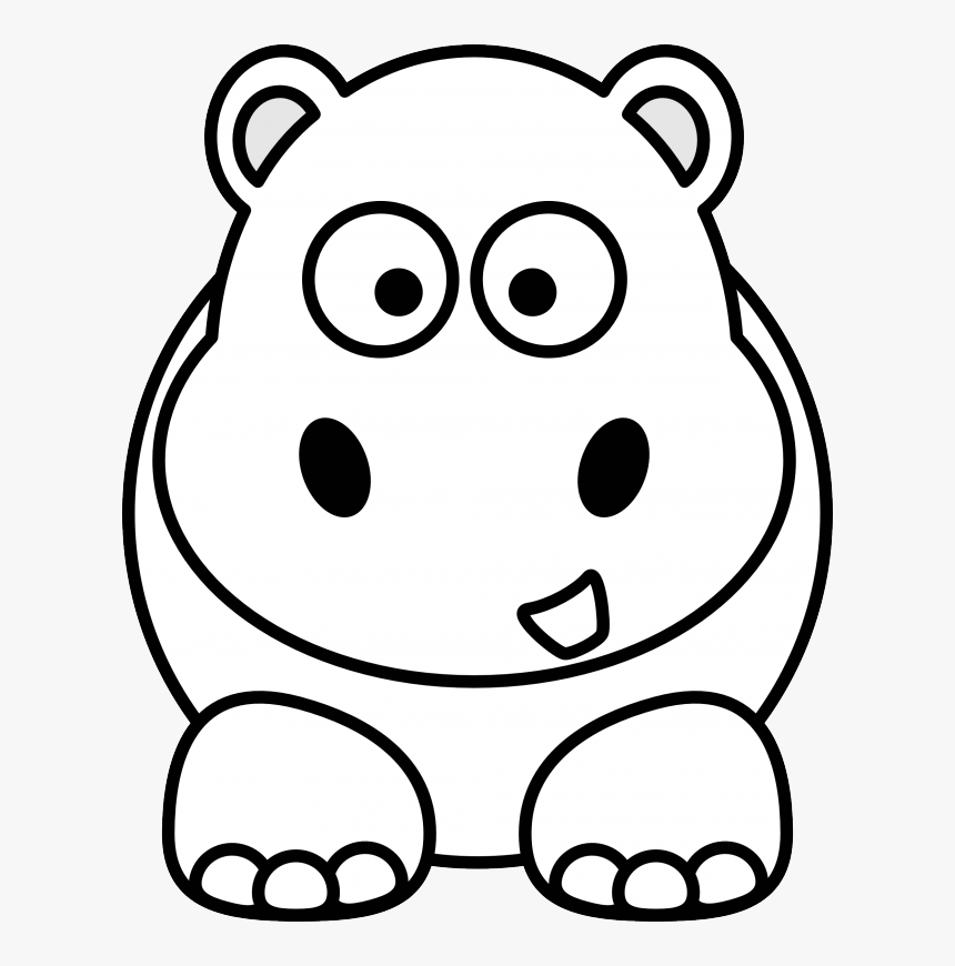 Hippo Black White Line Art Christmas Xmas Stuffed Animal - Animal Clipart Black And White, HD Png Download, Free Download