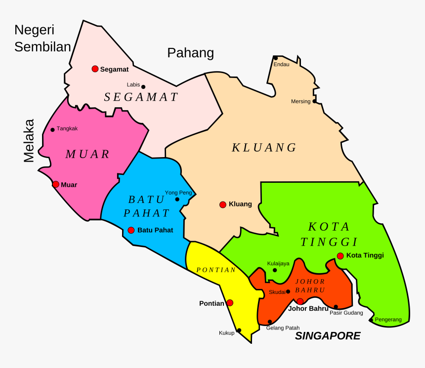 Map Of Johor, Malaysia Clip Arts - Johor State Map, HD Png Download, Free Download