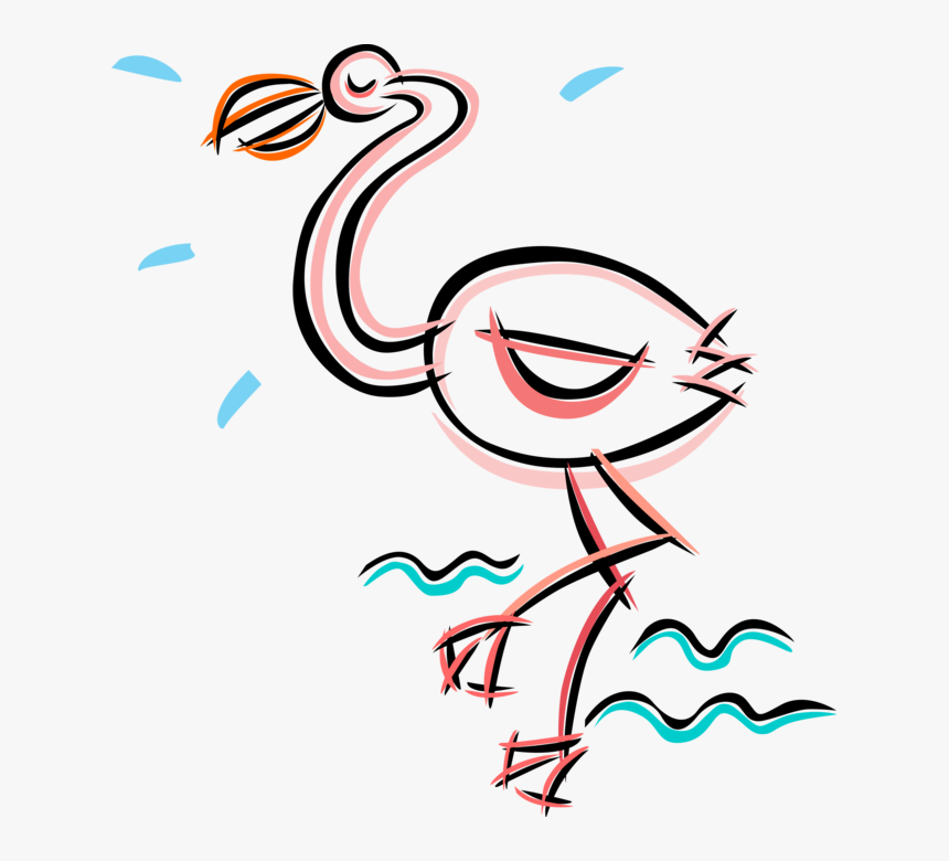 Vector Illustration Of Pink Flamingo Wading Bird Stands, HD Png Download, Free Download