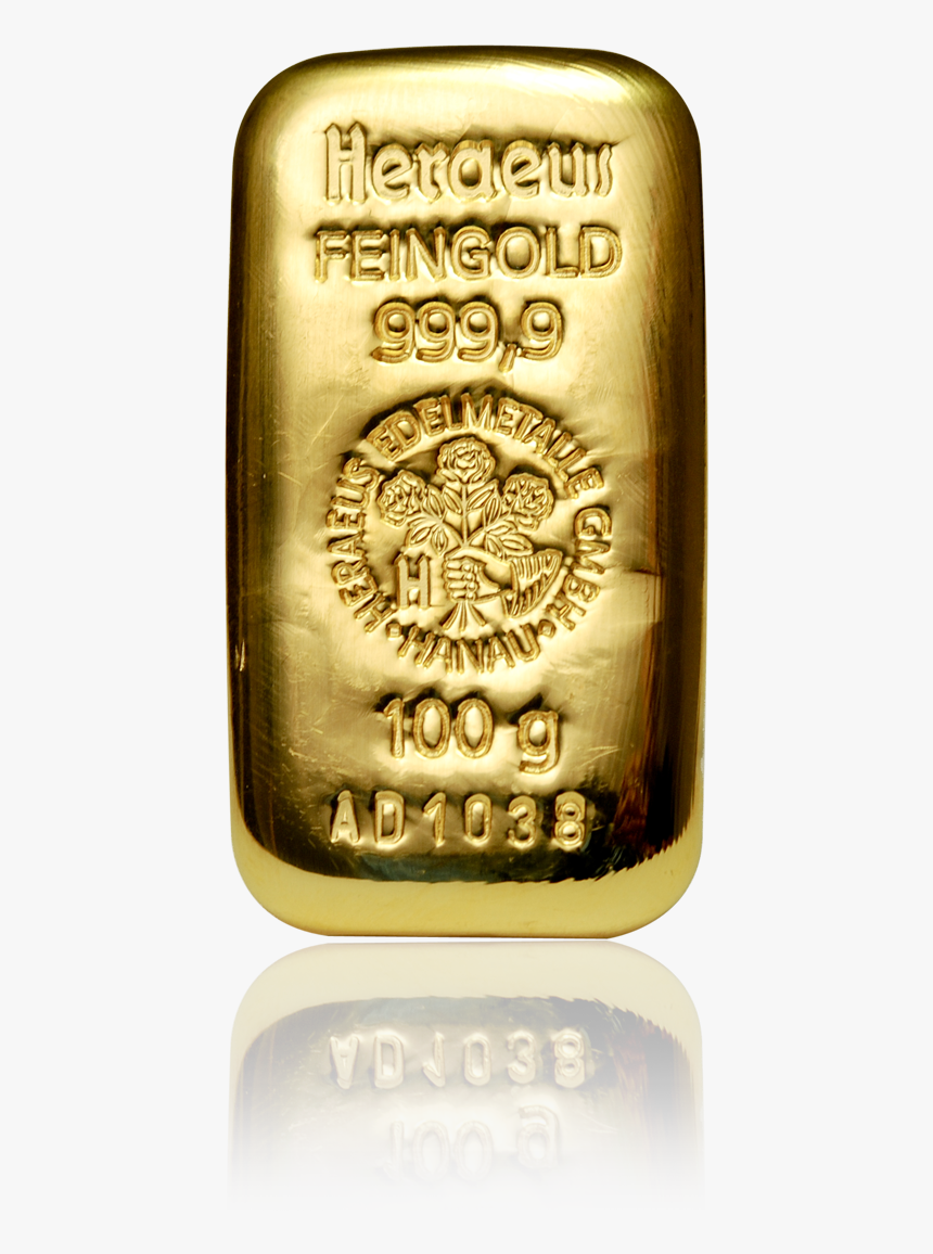 Heraeus 100g Cast Gold Bar , Png Download - Heraeus Cast Gold Bar, Transparent Png, Free Download