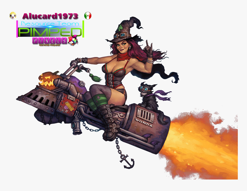 Witch On A Broom Pinup, HD Png Download, Free Download