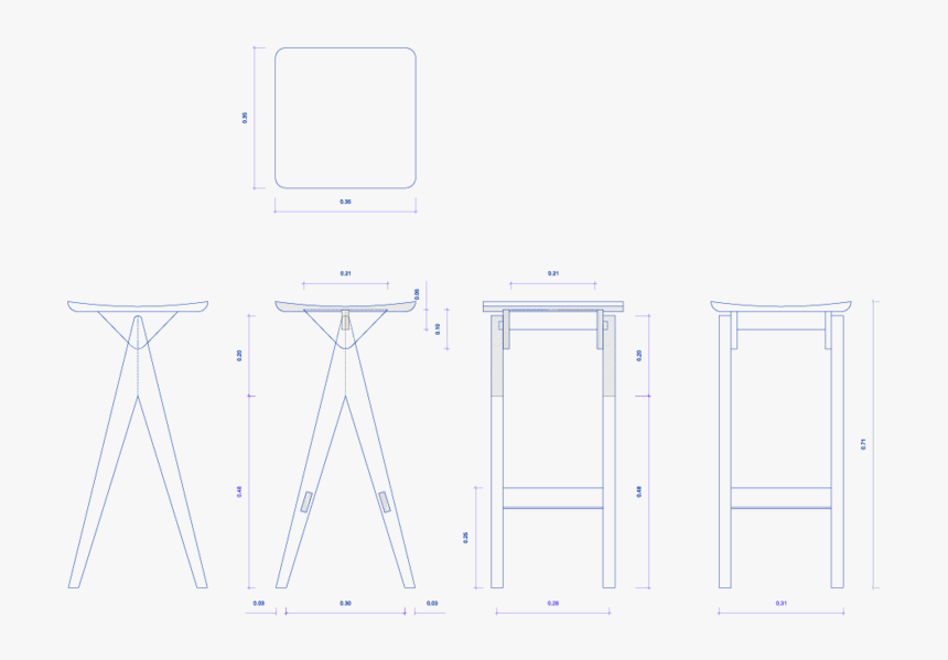 Ka Lamponi Stool Final Drawing 110517 Copy - Bar Stool, HD Png Download, Free Download