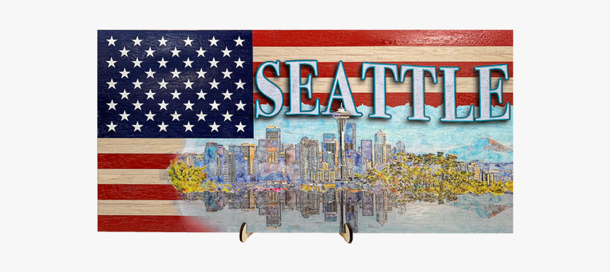 Seattle Skyline On A Us Flag Pattern Wood Flag With - Trump World War 3 Tweet, HD Png Download, Free Download