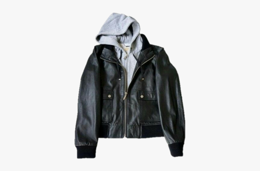 #aesthetic #png #polyvore #leatherjacket #hoodie #black - Leather Jacket, Transparent Png, Free Download