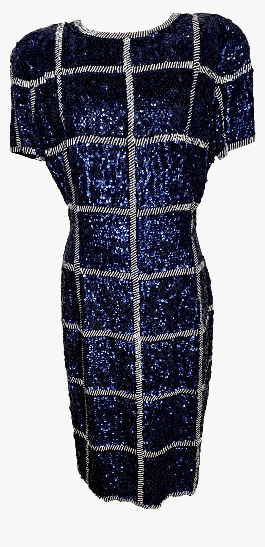 80"s Blue Bead And Sequin Windowpane Shift Dress By, HD Png Download, Free Download