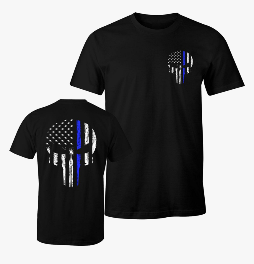 Thin Blue Line Shirt T Punisher Skull Decal Sticker - Thin Blue Line Skull T Shirt, HD Png Download, Free Download