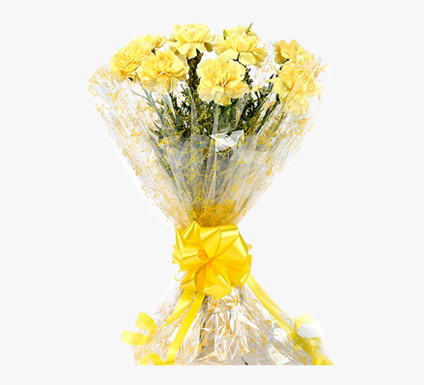 12 Yellow Carnation Bouquet - Small Yellow Carnation Bouquet, HD Png Download, Free Download