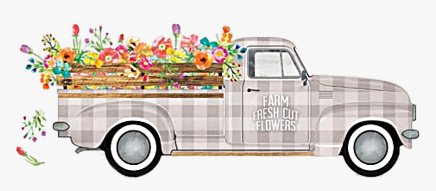 Vintage Truck With Flowers Clipart, HD Png Download, Free Download