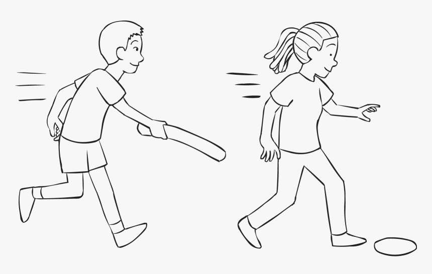 Man Chasing A Woman With A Boffer Playing A Fun Tag - Line Art, HD Png Download, Free Download