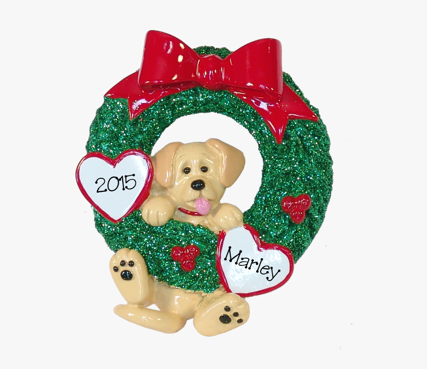 Yellow Lab Hanging On To Wreath Christmas Ornament - Heart, HD Png Download, Free Download