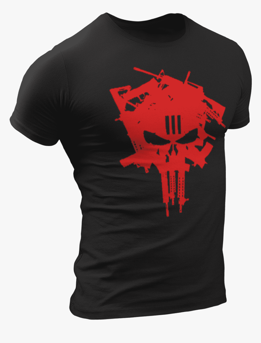 T Shirt Solid Black / L Red Skull Guns T Shirt - T-shirt, HD Png Download, Free Download