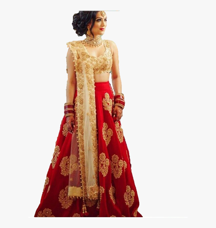 Red Embroidered Free Size Semi Stitched Silk Lehenga - Blouse Design On Red Lehenga, HD Png Download, Free Download