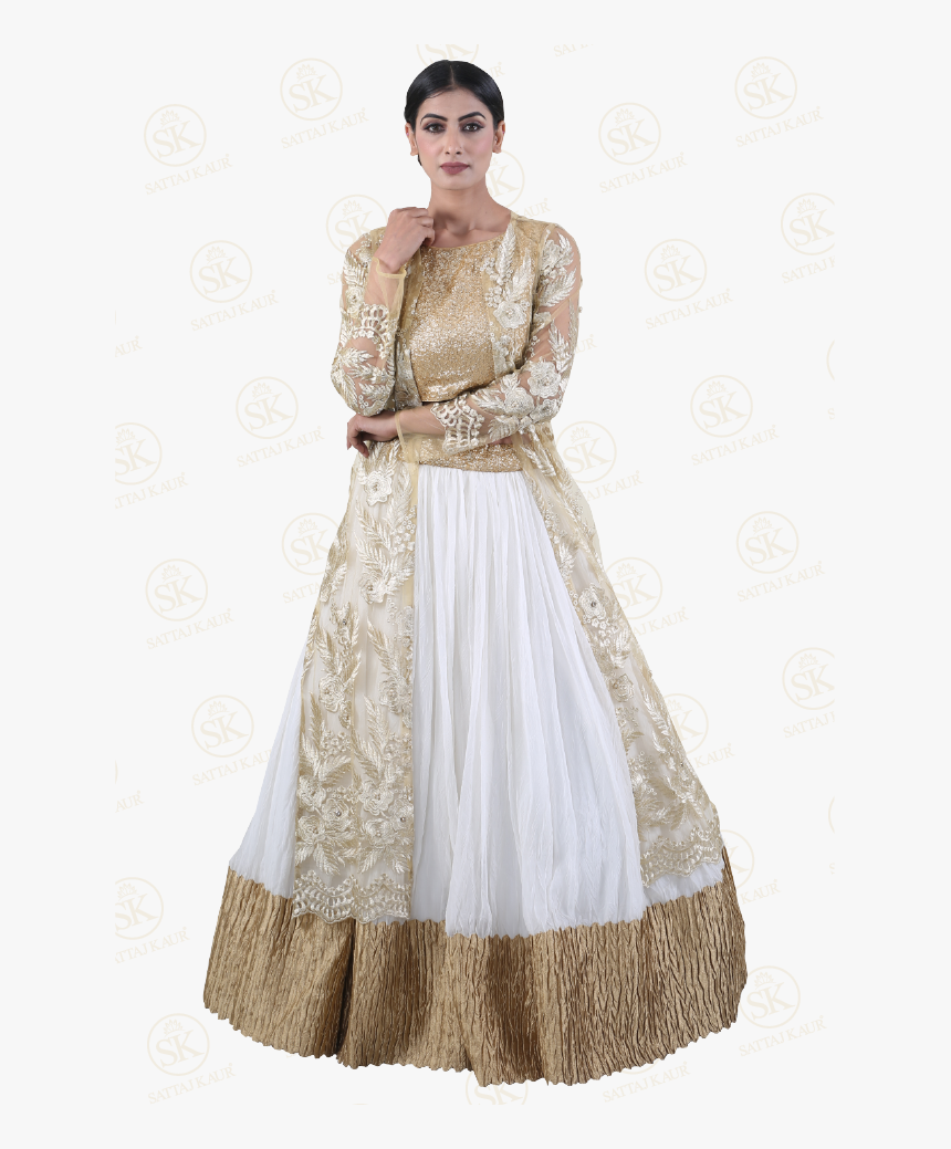 High-class Gold And White Lehenga Choli - Gown, HD Png Download, Free Download
