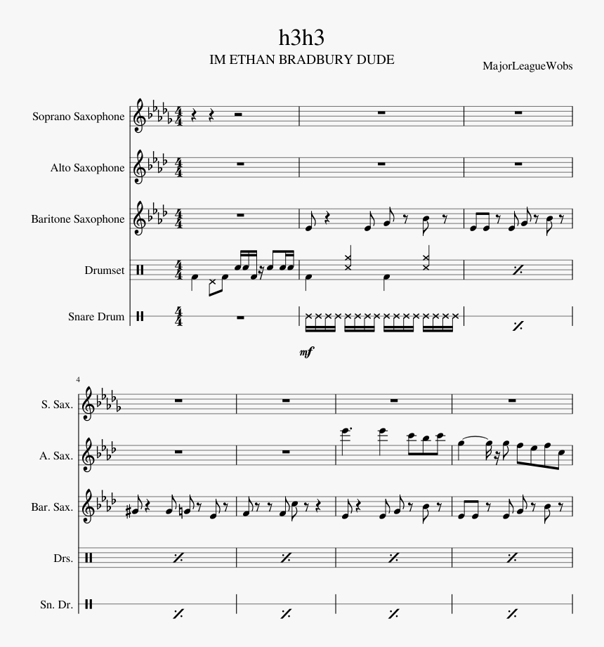 H3h3 Sheet Music Composed By Majorleaguewobs 1 Of - Super Mario Bros 2 Alto Sax Sheet Music, HD Png Download, Free Download