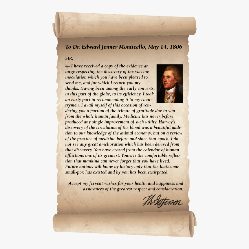 Letter From Thomas Jefferson To Dr - Thomas Jefferson To Edward Jenner Vaccines, HD Png Download, Free Download